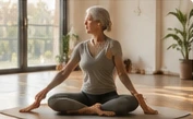 Yoga 60+: beispielhafte Yogapraxis im hellen Studio